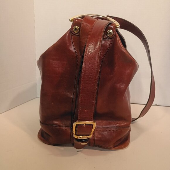 Vintage VALENTINA Brown Leather Bucket Sling Pack Made in Italy - Picture 7 of 15